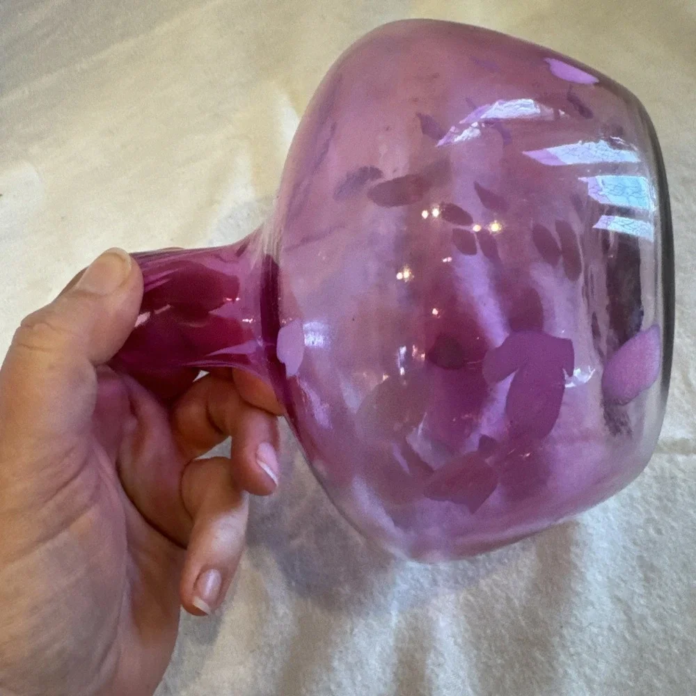 Glass Pink Splatter Onion Shaped Vase Mid Century Modern Hand Blown Art 6